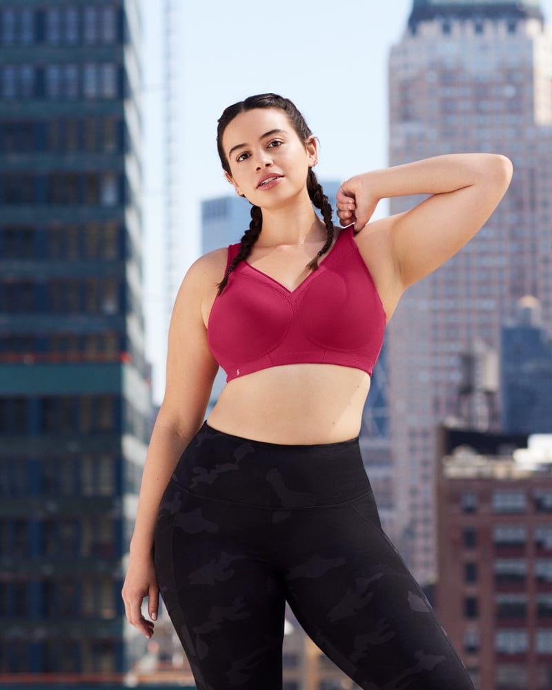 Front of a model wearing a size 50D MagicLift Seamless Sports Bra in Ruby Red by Glamorise Sport. | dia_product_style_image_id:263086